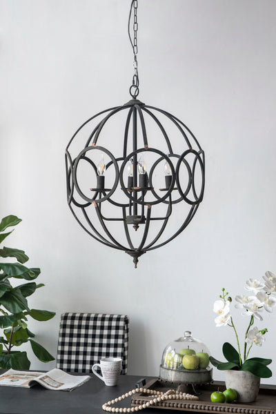 4 Light Metal Chandelier, Hanging Light Fixture With Adjustable Chain For Kitchen Dining Room Foyer Entryway, Bulb Not Included - Black