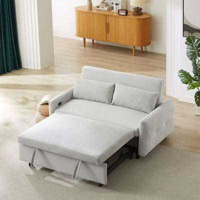 Pull-Out Sofa Bed Convertible Couch 2 Seat Loveseat Sofa Modern Sleeper Sofa With Two Throw Pillows And USB Ports For Living Room