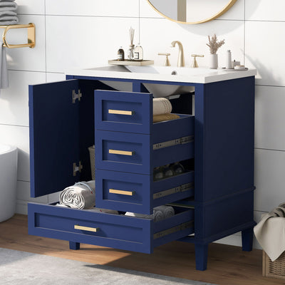 Bathroom Vanity, Modern Bathroom Cabinet With Sink Combo Set, Bathroom Storage Cabinet With A Soft Closing Door And 3 Drawers, Solid Wood Frame, Resin Basin