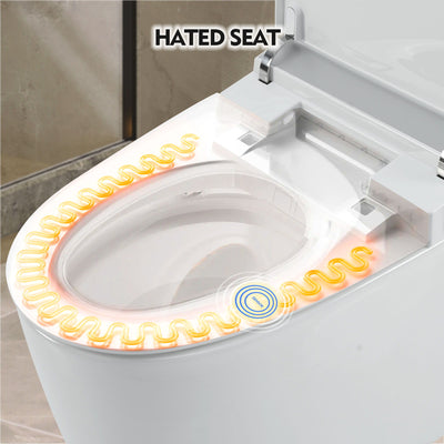 Heated Seat Smart Toilet, One Piece Toilet, Automatic Flush Tank Less Toilet Without Bidet, With Foot Sensor Flush - White Night Light, Knob Control, Power Outage Flushing, Soft Close Cover - White