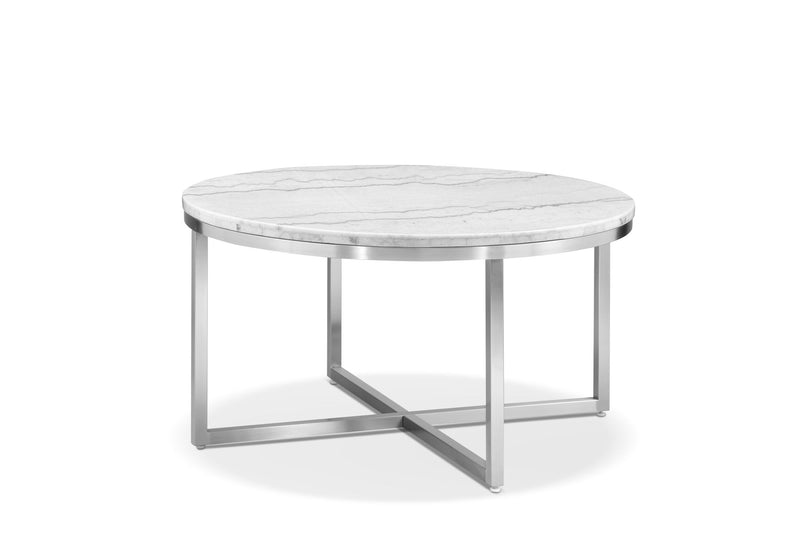 Esme - Round Cocktail Table - White Marble And Brushed Nickel