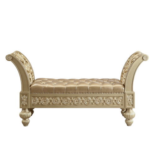 Seville - Bench - Tan PU & Gold Finish - Grand Furniture GA