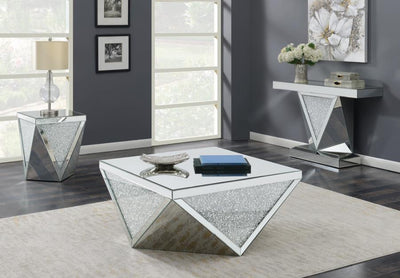 Amore - Square Coffee Table With Triangle Detailing - Silver And Clear Mirror