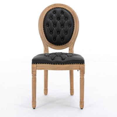 French Style Solid Wood Frame Antique Painting, Hand-Pulled Buckle Decoration PU Artificial Leather Dining Chair With Nailhead Trim, Wood Legs