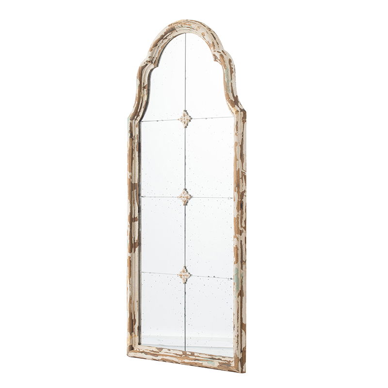 Large Framed Wall Mirror, Wood Arched Mirror With Decorative Window Look For Living Room, Bathroom, Entryway - Cream / Gold