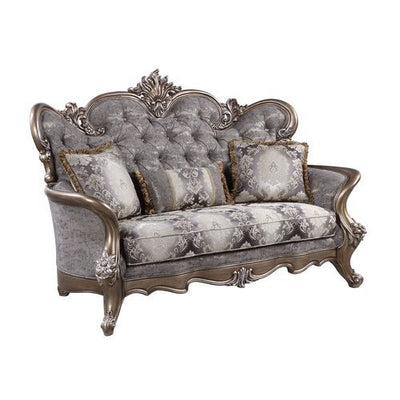 Elozzol - Loveseat With 3 Pillows - Fabric & Antique Bronze Finish - Grand Furniture GA