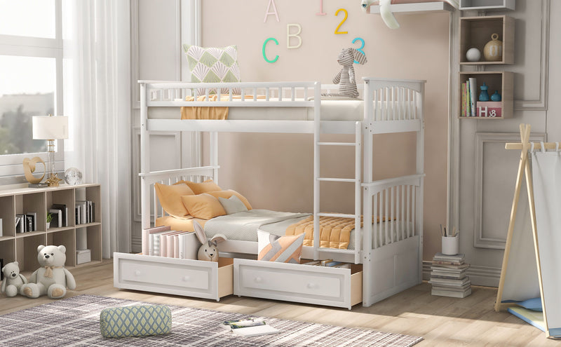 Twin Over Twin Bunk Bed With Drawers, Convertible Beds