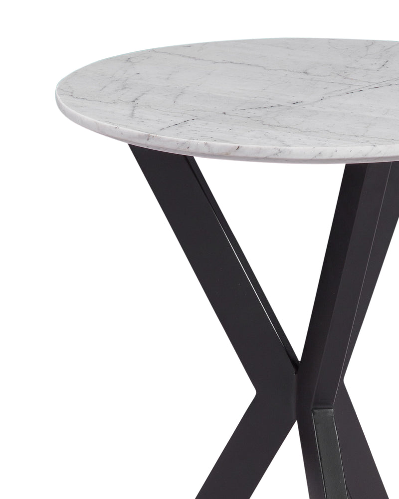 Barton - Round End Table - Black Iron / White Marble