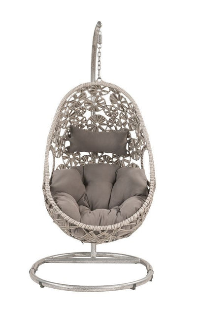 Sigar - Patio Swing Chair - Light Gray Fabric & Wicker - Grand Furniture GA