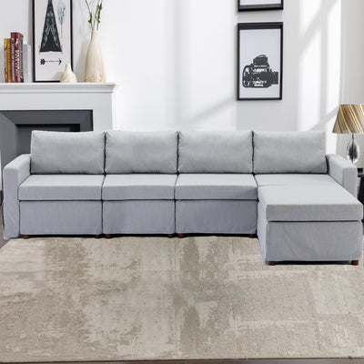 4 Seat Module Sectional Sofa Couch With 1 Ottoman For Living Room, Seat Cushion And Back Cushion Non-Removable And Non-Washable