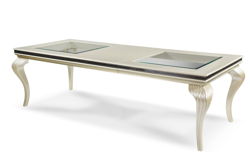 Hollywood Swank - Dining Table With Glass Inserts - Pearl Caviar