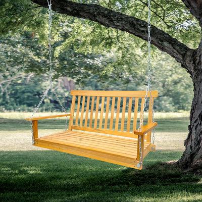 Front Porch Swing With Armrests For Outdoor Patio, Garden Yard, Backyard Or Sunroom