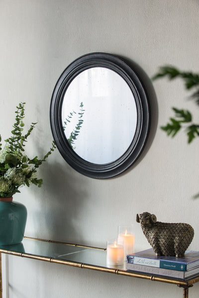 Circle Wall Mirror With Wooden Frame, Antique Classic Accent Mirror - Black