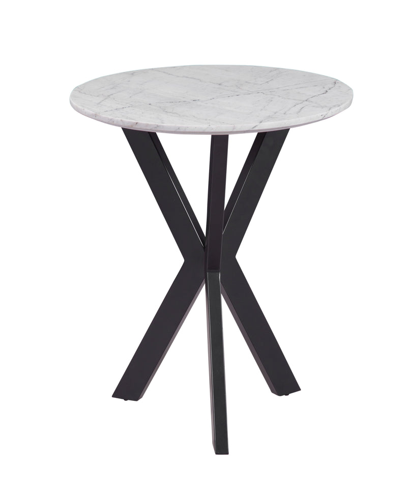 Barton - Round End Table - Black Iron / White Marble