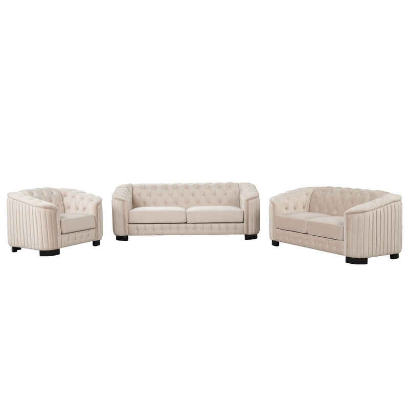 3 Piece Sofa Sets Modern With Rubber Wood Legs, Velvet Upholstered Couches Sets Including Three Seat Sofa, Loveseat And Single Chair For Living Room Furniture Set