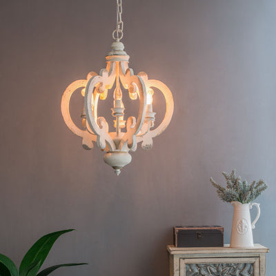 Farmhouse Chandelier, 6 Light Wood Chandelier Pendant Light Fixture With Adjustable Chain For Dining Room Living Room Entryway, Bulb Not Included