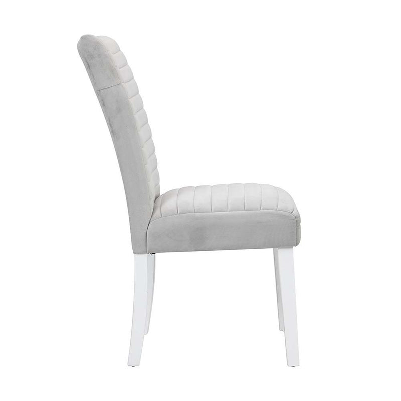 Elizaveta - Side Chair (Set of 2) - Gray Velvet, Faux Crystal Diamonds &White High Gloss Finish - Grand Furniture GA