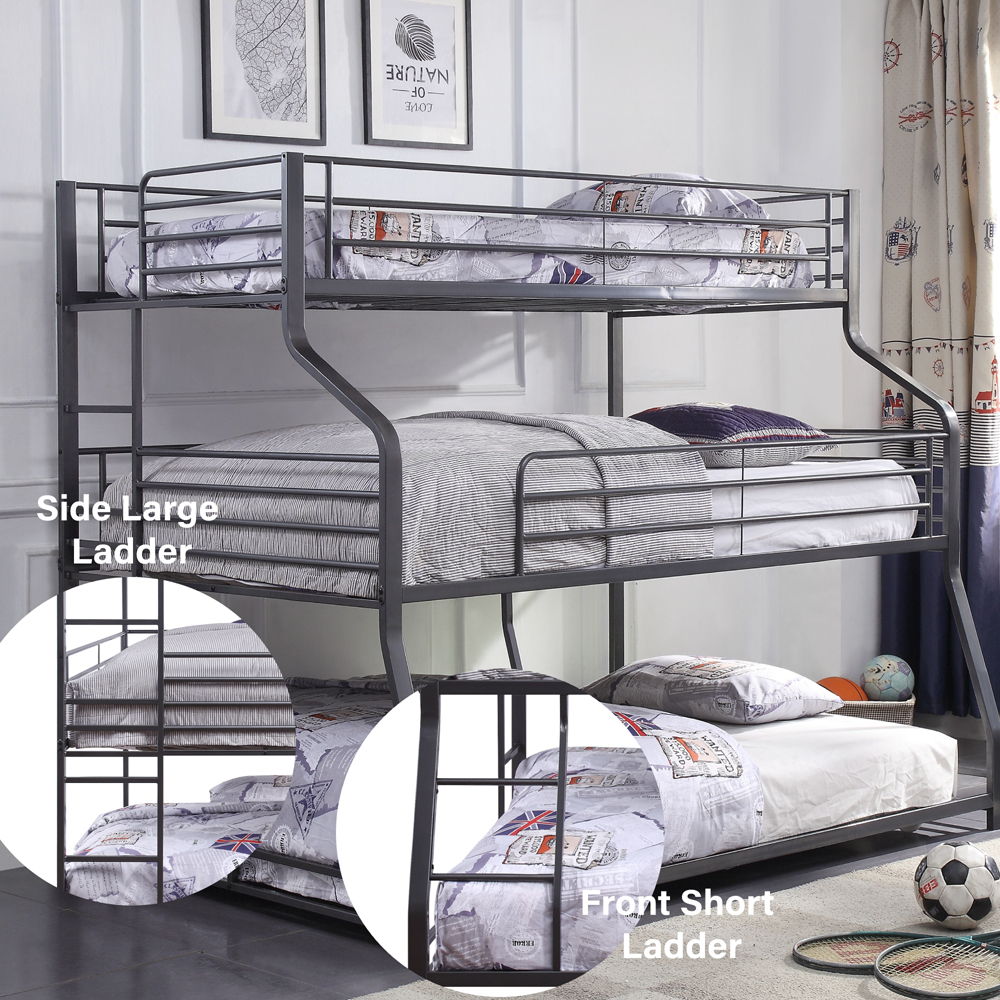 Caius II Triple Bunk Bed Twin Over Full Over Queen Gunmetal