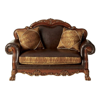 Dresden - Loveseat - Brown PU & Chenille, Cherry Oak - Grand Furniture GA