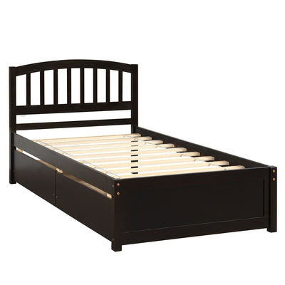 Platform Storage Bed Wood Bed Frame With Two Drawers And Headboard