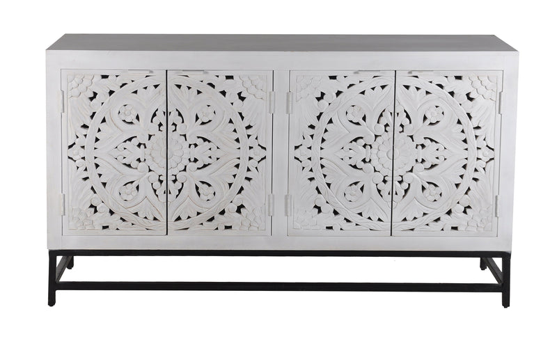 Fleur - Four Door Credenza - Floral White Wash