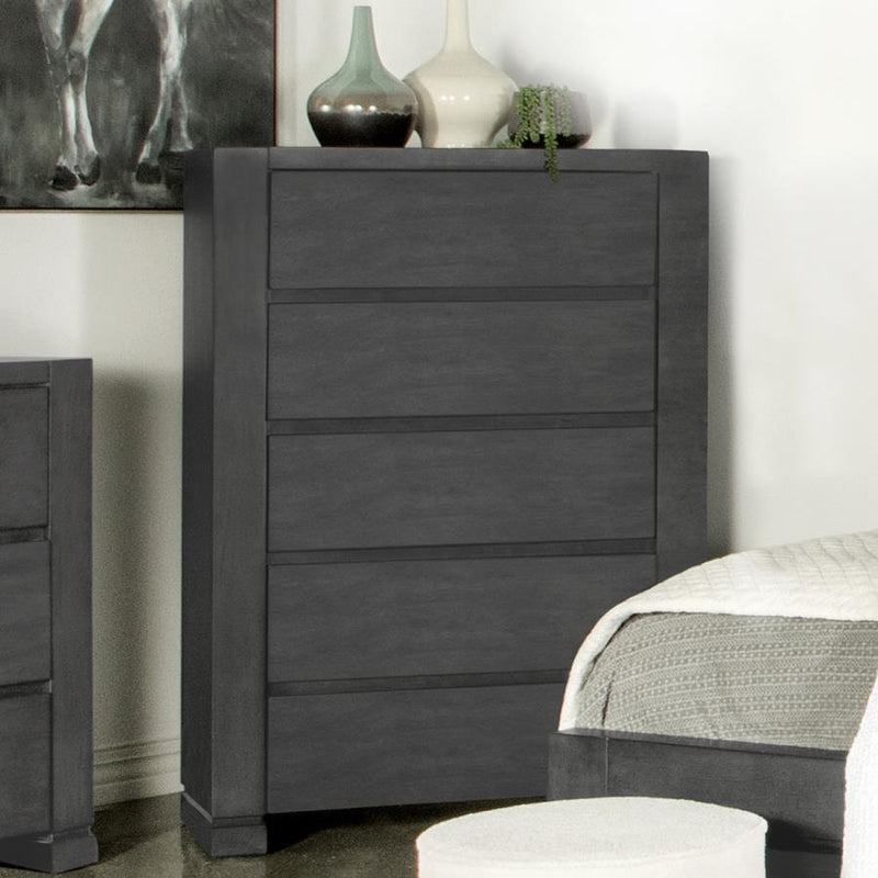 Lorenzo - 5-Drawer Bedroom Chest - Dark Gray