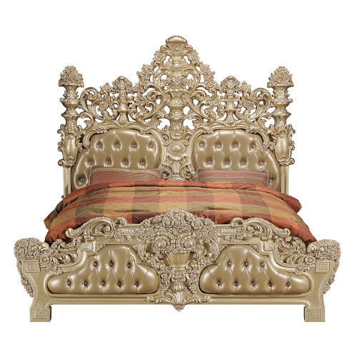 Seville - Eastern King Bed - Tan PU & Gold Finish - Grand Furniture GA