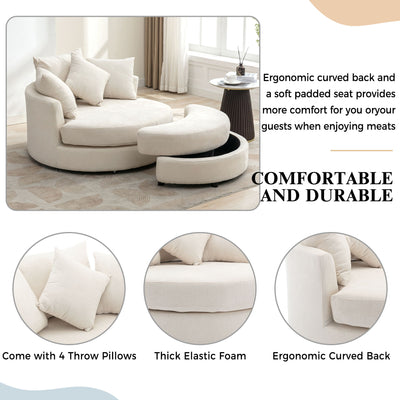 360° Swivel Accent Barrel Chair With Storage Ottoman & 4 Pillows, Modern Chenille Leisure Chair Round Accent For Living Room