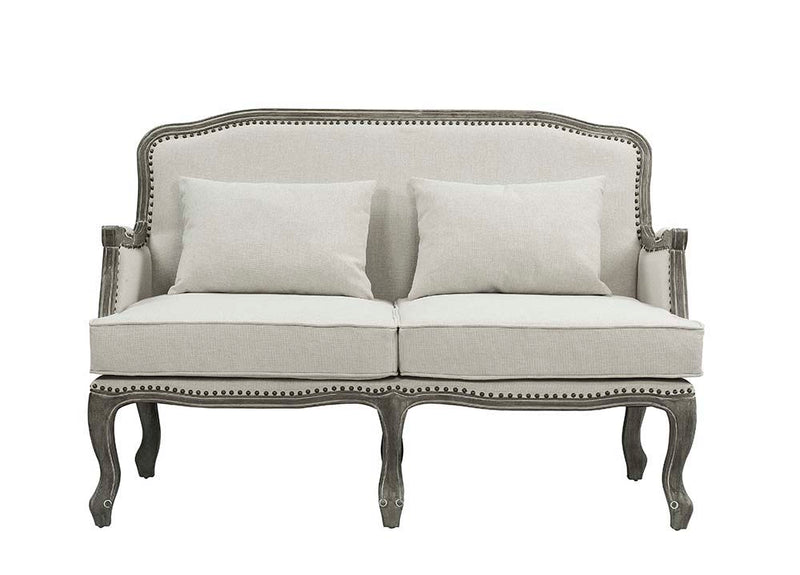 Tania - Loveseat - Cream Linen & Brown Finish - Grand Furniture GA