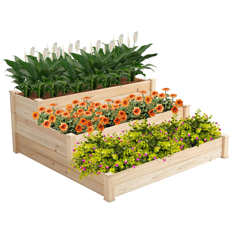 Raised Garden Bed Horticulture Outdoor Elevated Flower Box Tiered Garden Bed Wooden Vegetables