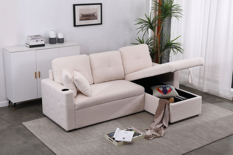 Lambswool - Pull Out Sleeper Sectional Sofa With Storage Chaise