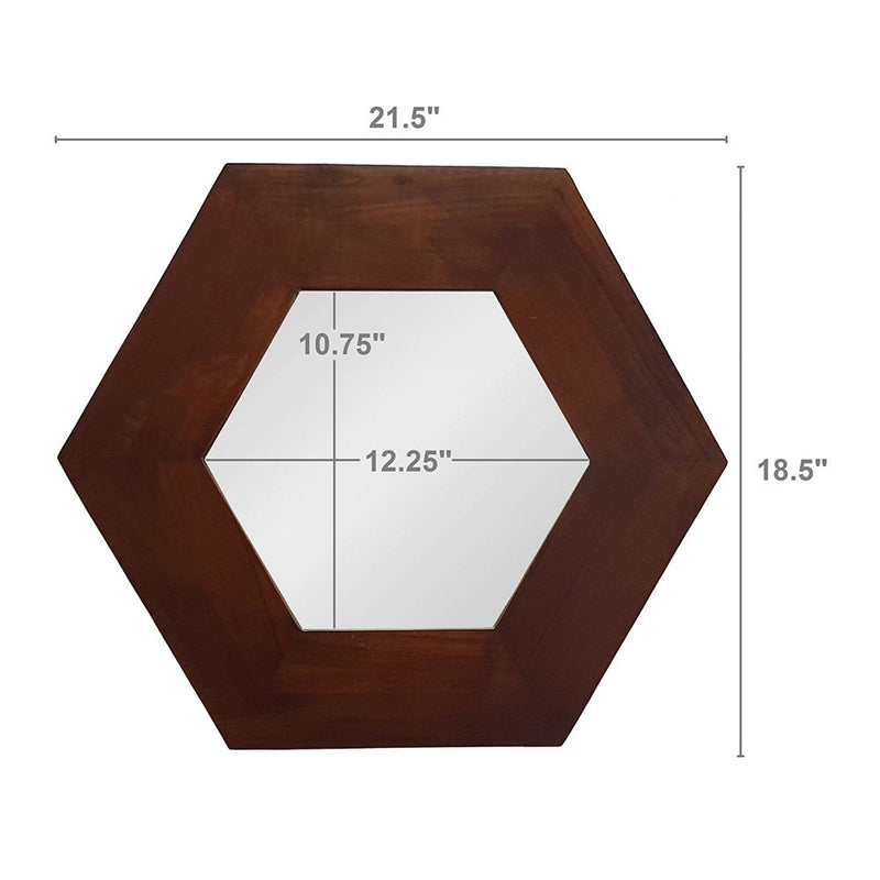 Hexagon Mirror With Natural Wood Frame, Wall Decor For Living Room Bathroom Hallway