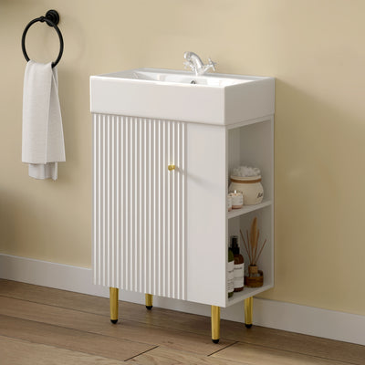 Open-Shelving Bathroom Vanity With Ceramic Sink, Cloakroom Open Shelf Storage Cabinet