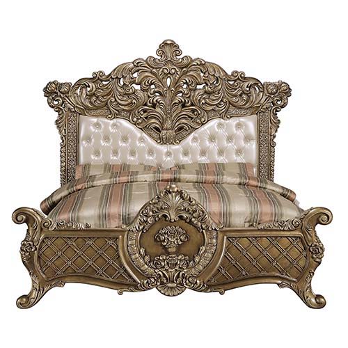 Constantine - Eastern King Bed - PU Leather, Light Gold, Brown & Gold Finish - Grand Furniture GA