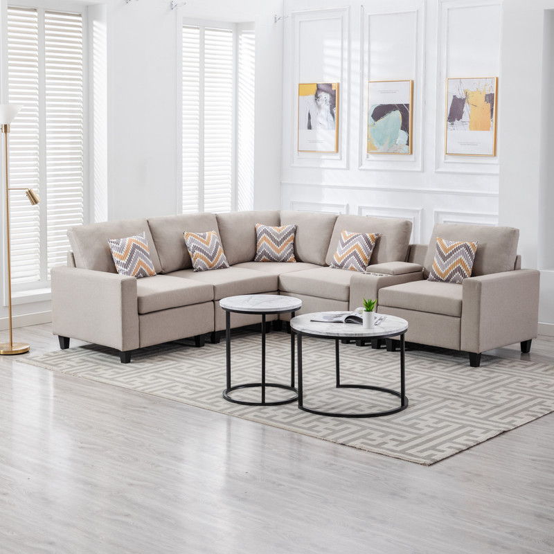 Nolan - Fabric 6 Piece Sectional Sofa With Pillows And Interchangeable Legs