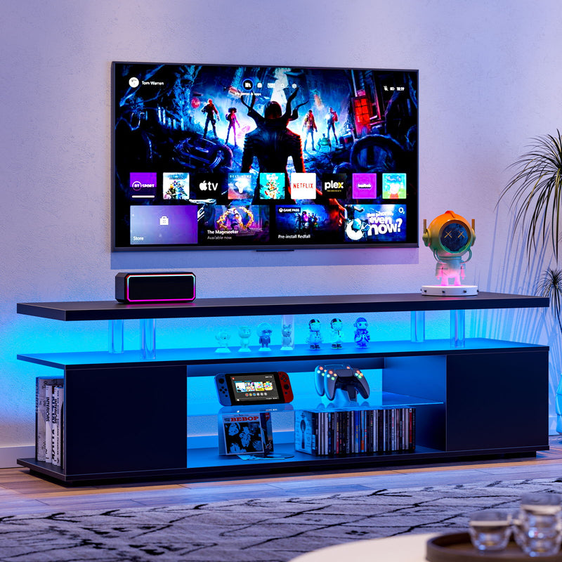 TV Stand LED Gaming Entertainment Center Media Storage Console Table With Large Side Cabinet For Living Room