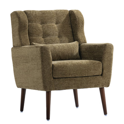 Modern Accent Chair, Chenille Arm Chairs For Living Room, Upholstered Mordern Armchair, Comfy Soft Padded Lounge Chair In Small Space, Bedroom, With Pillow, Solid Wood Leg