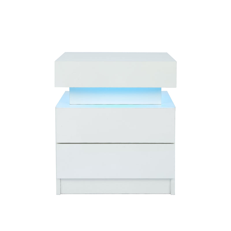 Nightstand With LED Lights Wood LED Bedside Table Nightstand With 2 High Gloss Drawers For Bedroom