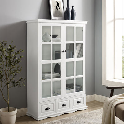 Storage Cabinet With Tempered Glass Doors Curio Cabinet With Adjustable Shelf Display Cabinet With Triple Drawers