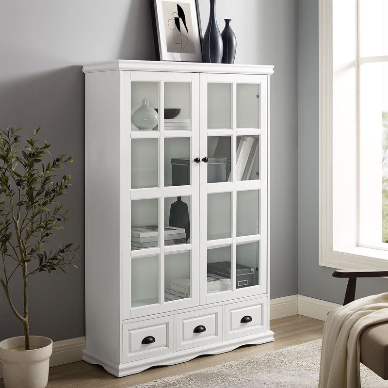 Storage Cabinet With Tempered Glass Doors Curio Cabinet With Adjustable Shelf Display Cabinet With Triple Drawers