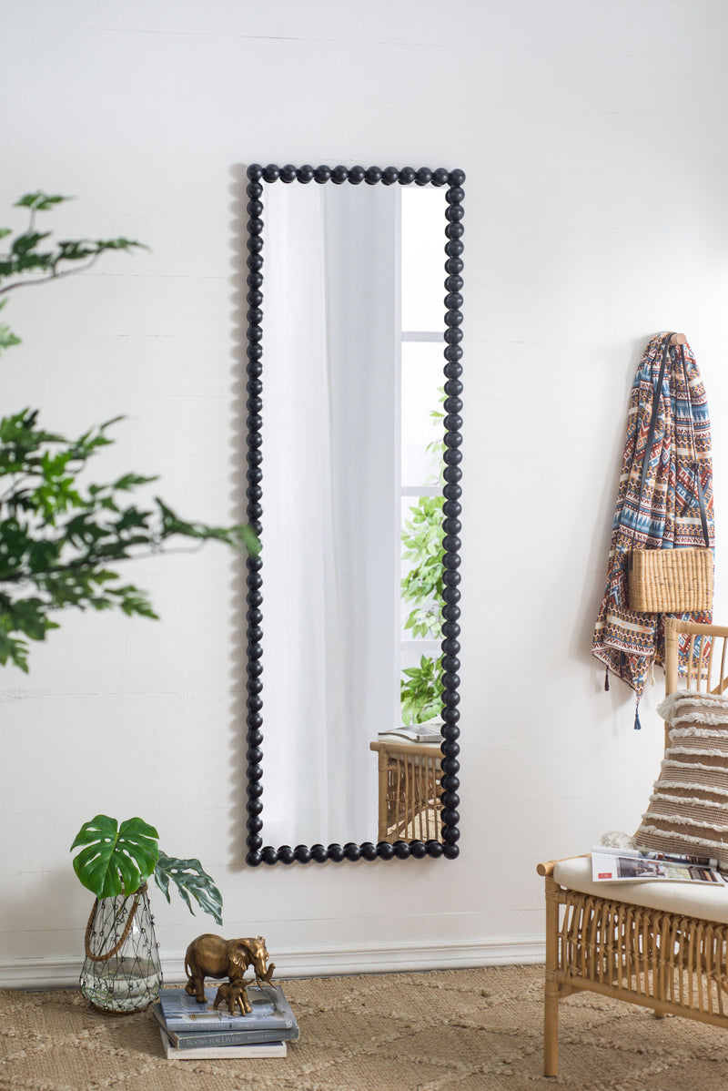 Full Length Mirror With Metal Beaded Frame, Rectangular Oversized Mirror For Living Room Bedroom - Black