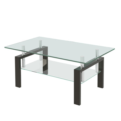 Tempered Clear Glass Coffee Table, 2-Layers Coffee Table Living Room Center Table