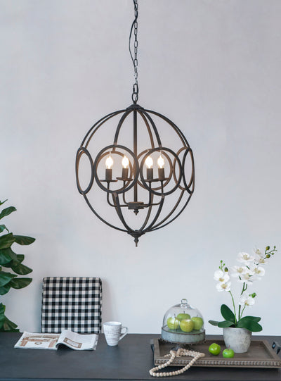 4 Light Metal Chandelier, Hanging Light Fixture With Adjustable Chain For Kitchen Dining Room Foyer Entryway, Bulb Not Included - Black