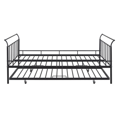 Metal Daybed With Curved Handle Design And Trundle