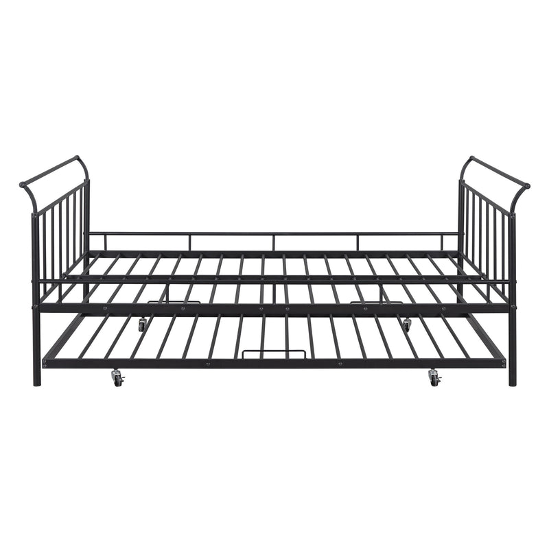 Metal Daybed With Curved Handle Design And Trundle