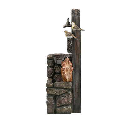 Decorative Two Tiered Water Fountain With Woodland Animal Design, Outdoor Fountain With Light And Pump - Multi