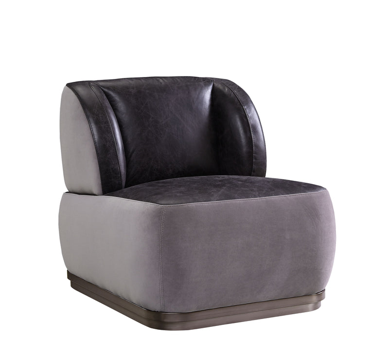 Decapree - Accent Chair - Antique Slate Top Grain Leather & Gray Velvet - Grand Furniture GA