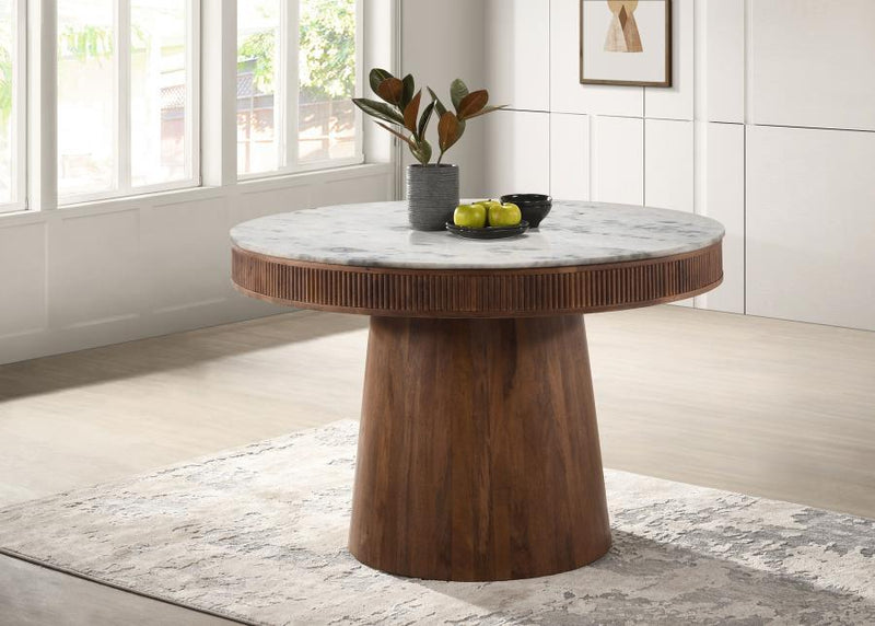 Ortega - Round Marble Top Wood Dining Table - Natural