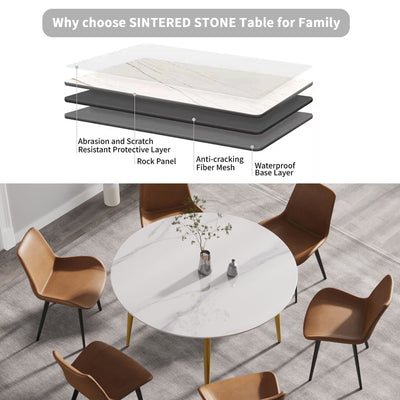 Modern Man-Made Stone Round Metal Dining Table-Position For 6 People