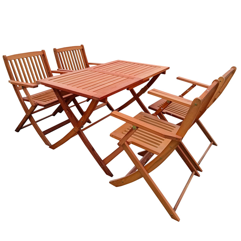 5 Piece Patio Dining Set, 4 Folding Chairs & 1 Dining Table, Indoor And Outdoor Universal - Teak